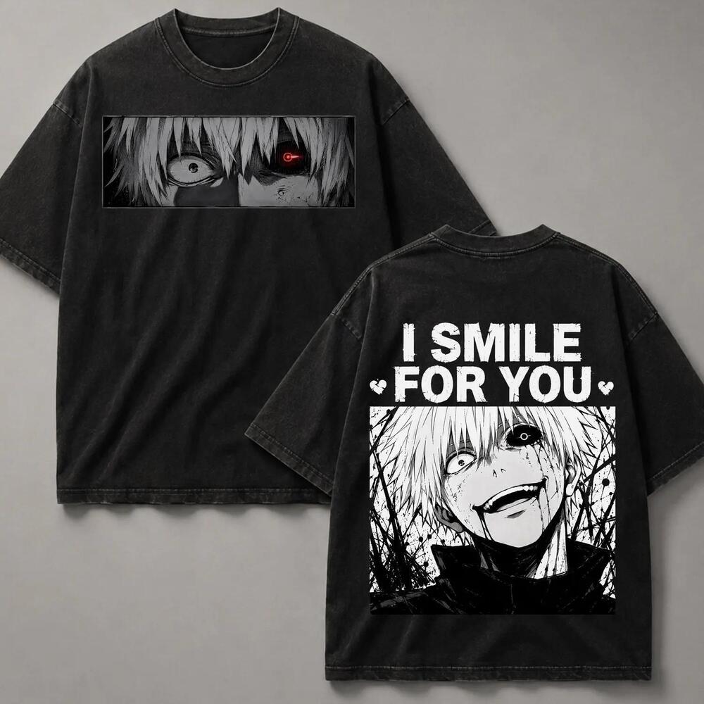 Tokyo Ghoul Anime Acid Washed Oversize T-Shirt Ken Kaneki Anime Tee Gift 2 Sided